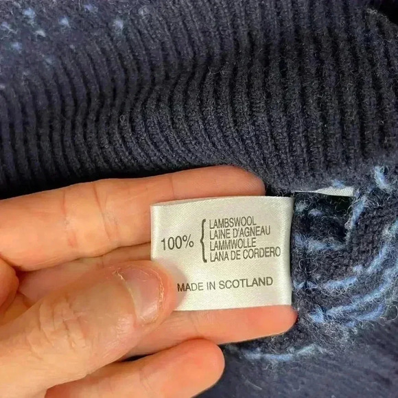 Vtg Scott & Charters 100% Lambswool 1/4 Zip Sweater Men's L Polka Dot Navy Blue - Picture 4 of 11